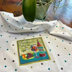 PRICE FIRM!  "Wine is the answer - What was the question?" Towel